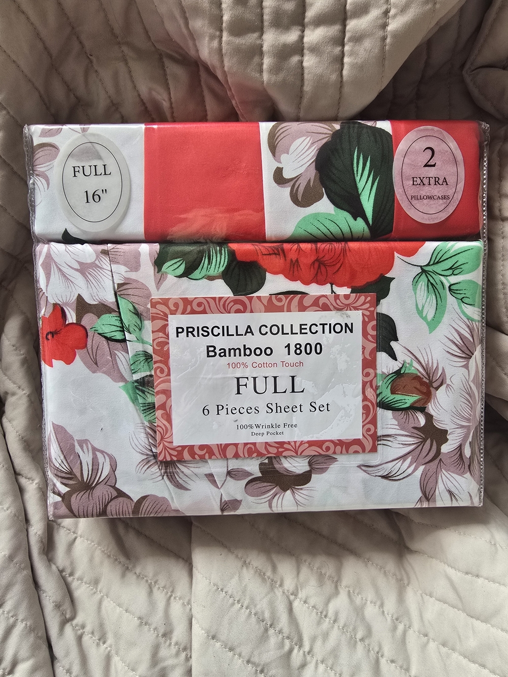 Full Bamboo 1800-Feel Floral Sheet Set in Red & Green